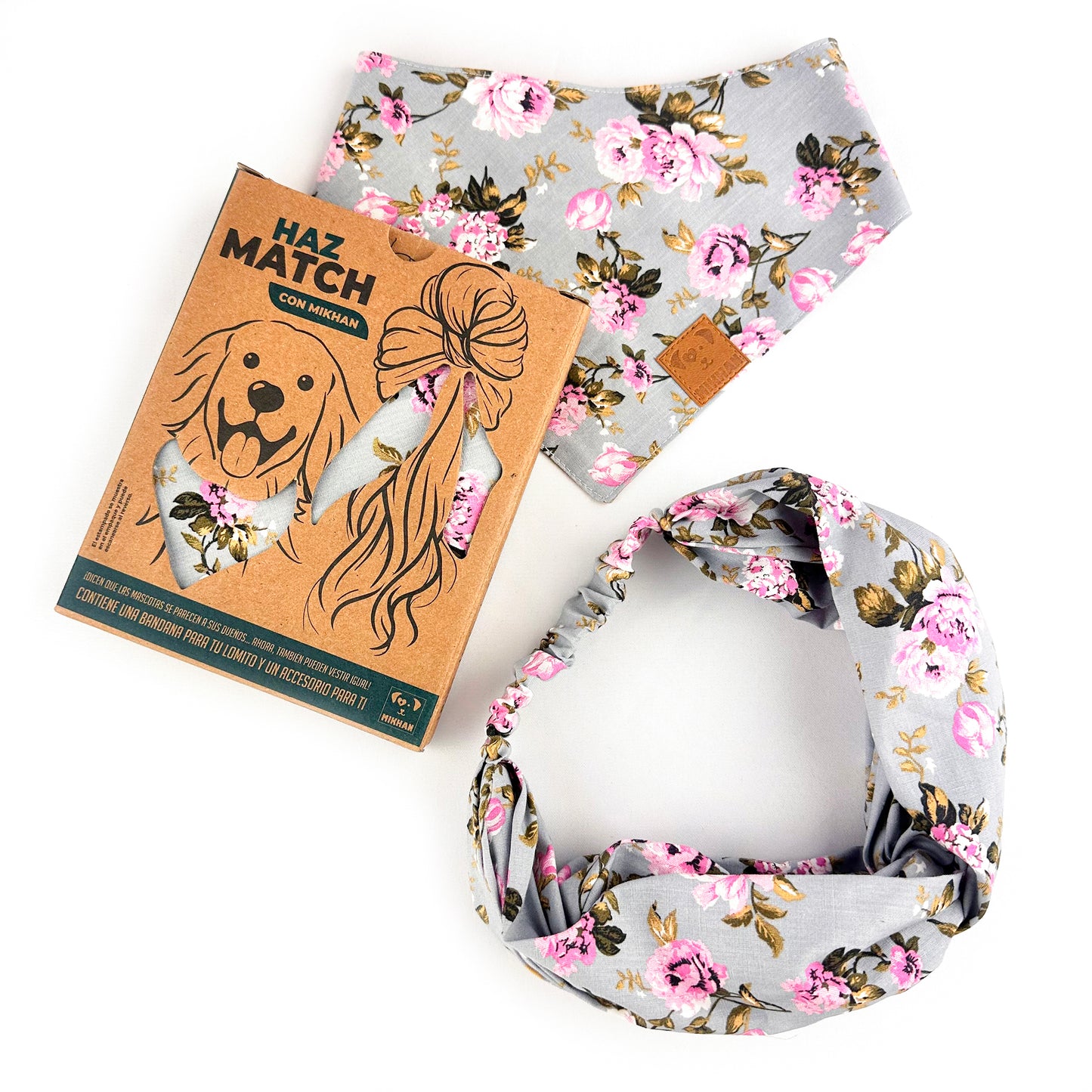 Match gris con flores rosas