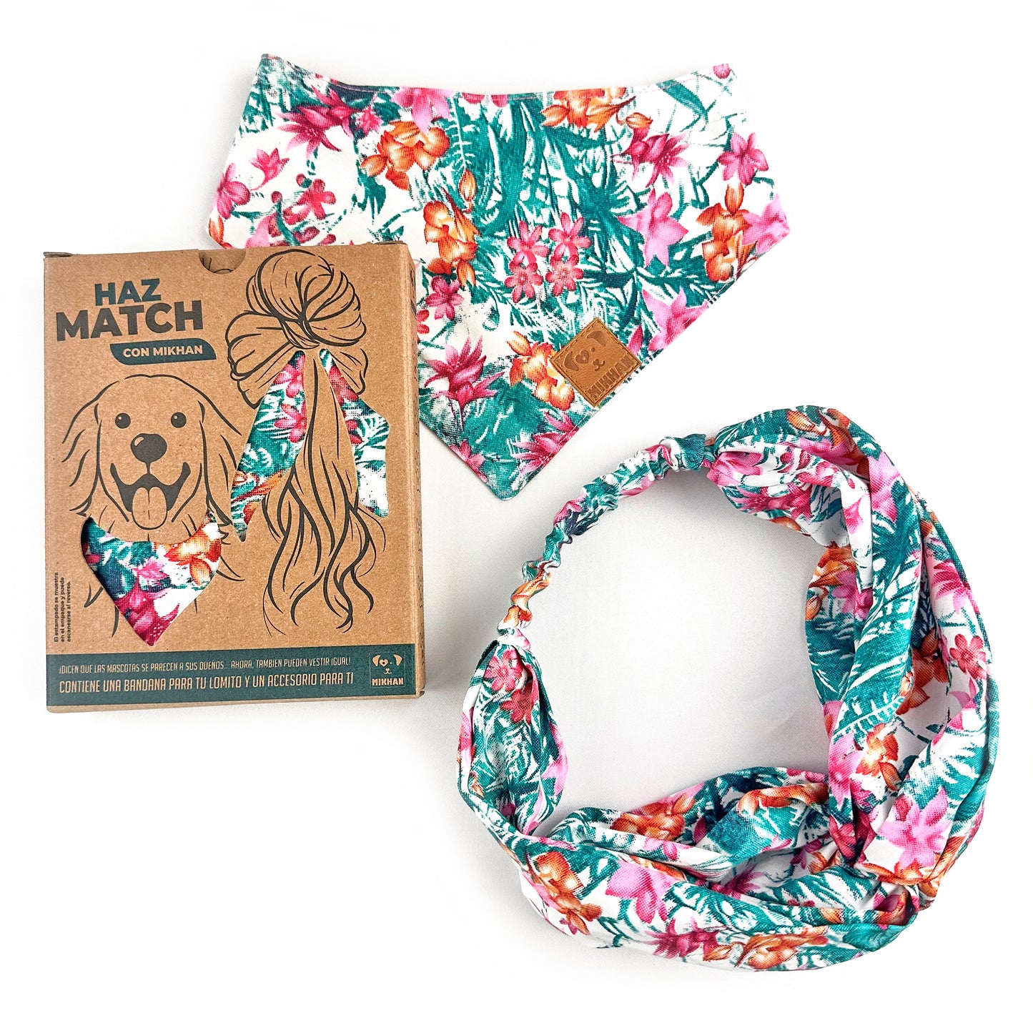 Match blanco tropical verde con rosa