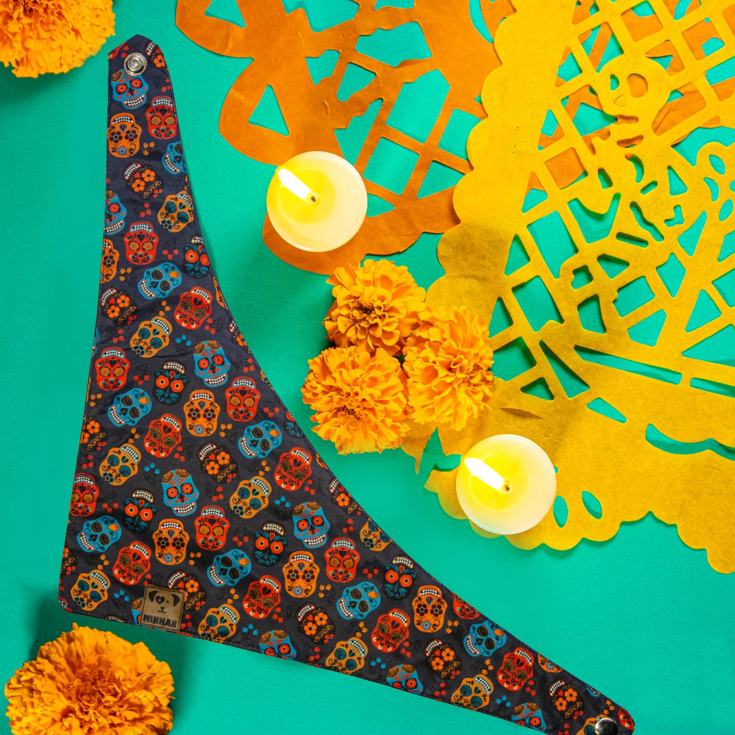 Bandana día de muertos negro mini calaveras