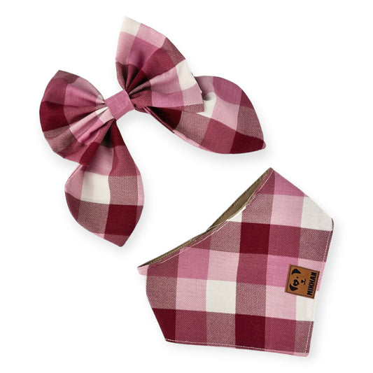 Match coquette San Valentín cuadros rojos y rosa