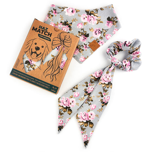 Match gris con flores rosas